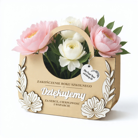 Prezent na Zakończenie roku wyjątkowa personalizowana torebka flowerbox na słodycze na kwiaty gotowy prezent